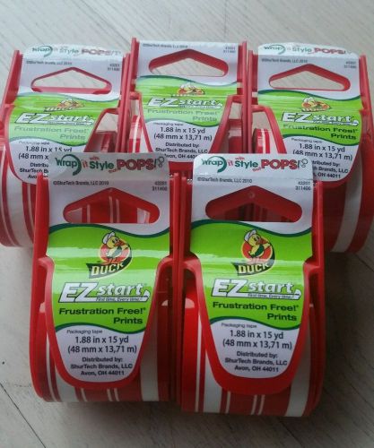 Set of 5 Duck EZ start Pattern Print Red anad White Striped Packaging Tape