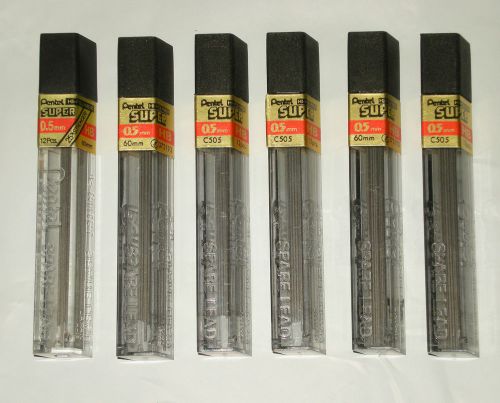 LOT OF 6 PENTEL HB 0.5MM 60MM x 72 MECHANICAL PENCIL LEADS HI-POLYMER C505 NEW