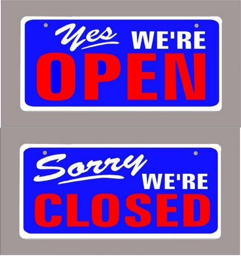 1-OPEN,1-CLOSED sign (pair) BLUE 4&#034;x9&#034; aluminum-FREE SHIPPING