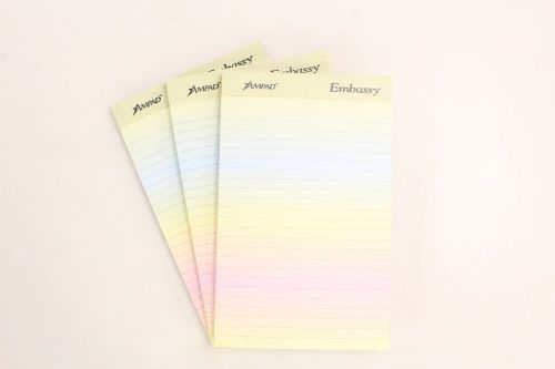 Ampad embassy notepad, tablet, multi-colored, 5&#034; x 8&#034;, 3 pack, 50 pages per pad for sale