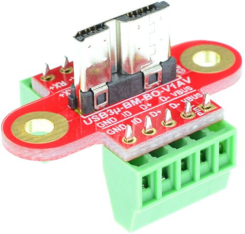 micro USB 3.0 Type B Male socket breakout board, eLabGuy USB3µ-BM-BO-V1AV