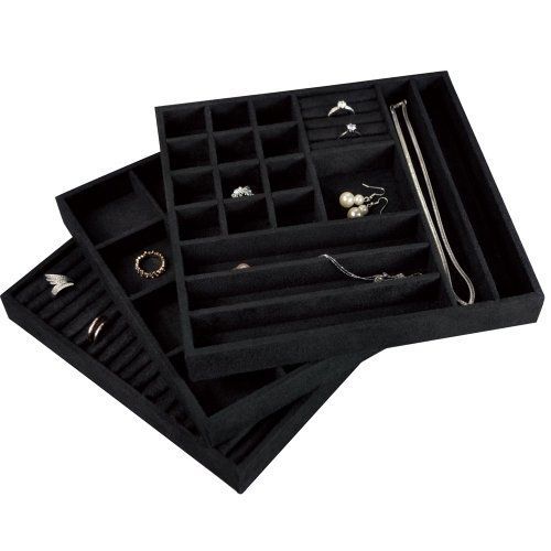 NILECORP 3 PCS Set Stackable Jewelry Trays (Black)