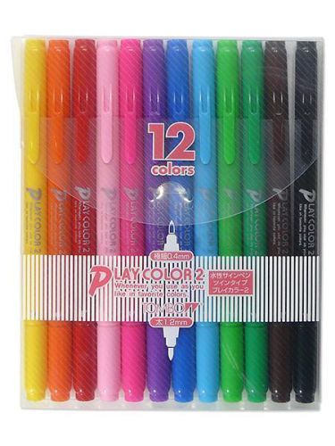 Tombow Play Color 2 Water-Based Pens - Set of 12 Colors 0.4mm &amp; 1.2mm Dual Brush