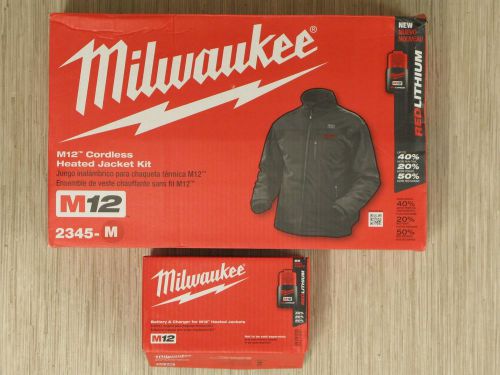 Milwaukee 2345 Black M12 Cordless Heated Jacket Kit Men&#039;s Size M Battery Charger