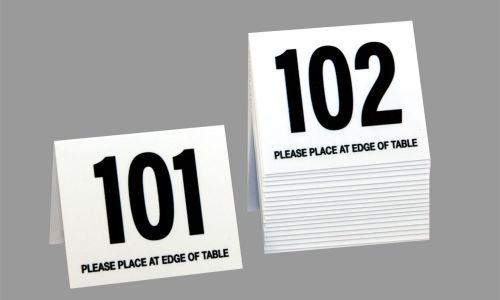 Plastic Table Numbers 101-120 Tent Style, White w/black number, Free shipping