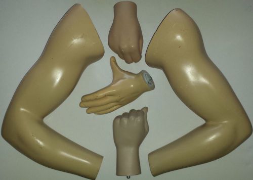 Vintage lot of 5 mannequin parts adult male 2 arms 3 hands medium tan muscular for sale