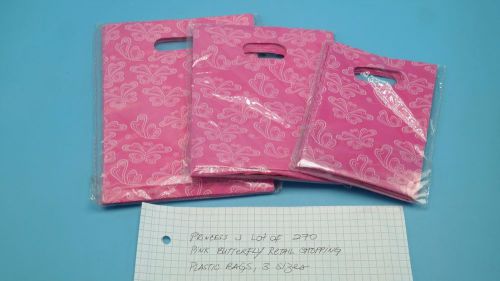 Lot of 270 Pink Butterfly Retail Shopping Plastic Bags, 3 Sizes
