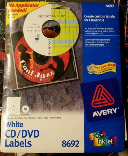 NEW Lot 5 packs Avery 8692 CD/DVD Labels White 40 CD/DVD labels 80 Spine Labels