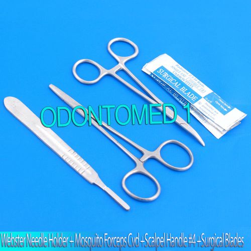 Webster needle holder 5&#034;+mosquito forceps crv 5&#034;+scalpel handle #4+5 blades #23 for sale