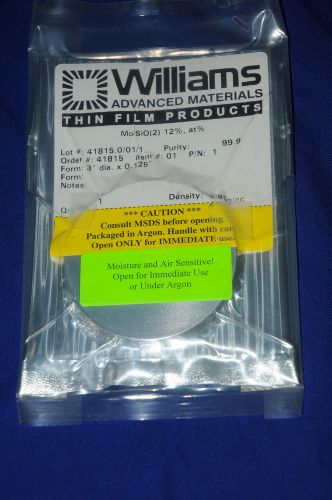 WILLIAMS ADVANCED MATERIAlS  3&#034; X 01.25&#034; SPUTTERING TARGET