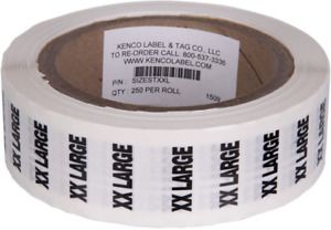 Clothing Size Strip Labels - 1.25&#034; X 5&#034; - 250 Strips Per Roll - Clear with Black
