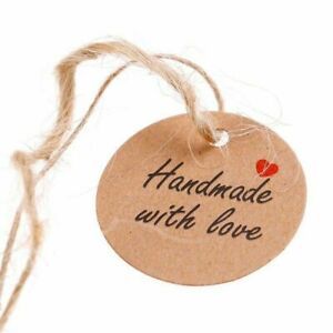 Hand made 100pcs with love labels hand tags blamk karft paper string tag lables