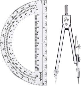 Student Geometry Math Set, Drawing Compass and 6 Inch Clear Swing Arm Protractor