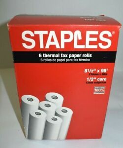 Staples Brand Thermal Fax Paper Rolls 8.5&#034; x 98&#039; 1/2&#034; Core 4 Rolls New OB