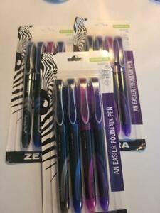 LOT Zebra Fountain Pen Set, Fine Point 0.6mm, Assorted Colors, Steel Nib 4-PK