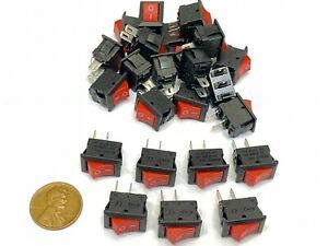 25 Pieces RED small rocker switch 15mm x 10mm 2pin on/off spst 6a 15x10mm B22