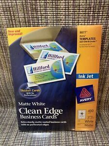 Avery 8877 Clean Edge Business Cards 2 x 3.5&#034; ~ Inkjet ~ White Matte 400/Bx New