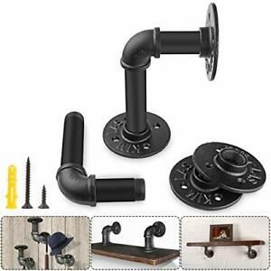 7 inch Industrial Iron Pipe Shelf Brackets - Set of 2,  Black 7 inch-Set of 2