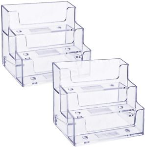 TecUnite 2 Pack Business Card Holder 3 Tiers Plastic Card Stand Organizer Clear