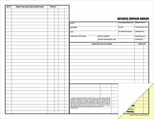 Automotive Repair Order and Invoice Receipt Form - 2 Part Carbonless Form 250...