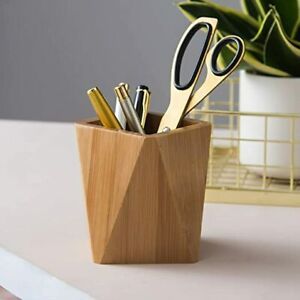Wooden bamboo pen holder for desk geometric pencil holder Office supplies (Bambo