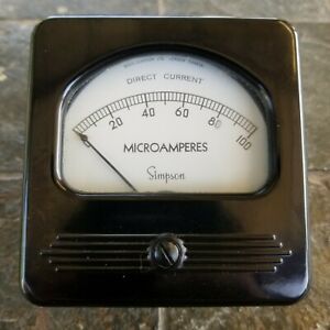 Simpson DC Microammeter 0-100 microamperes Rectangular Panel Meter Untested