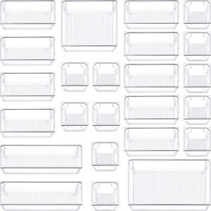 24 PCS Clear Desk Drawer Organizer Tray Plastic Bathroom Makeup Drawer Organizer