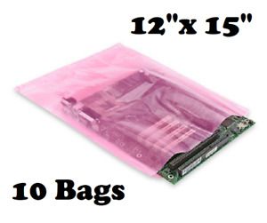 New Lot of 10 Anti-static Bags 12&#034; x 15&#034; 2 Mil Pink Plastic Bag Open End Large