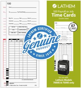 Lathem Universal Payroll/Job Time Cards, Double-Sided, For Lathem 7000E / 7500E