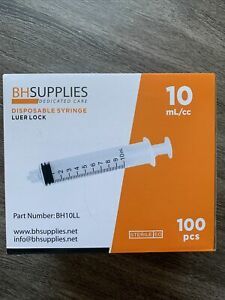 100 Pcs 10ml Syringe Sterile with Luer Lock Tip Individually Sealed, BH SUPPLIES