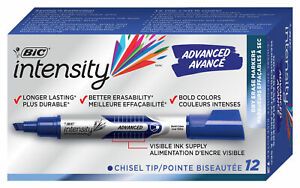 BIC Intensity Advanced Dry Erase Low Odor Marker, Chisel Tip, Blue, Pack of 12