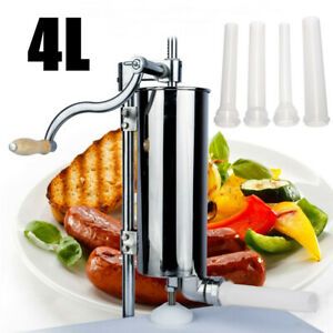 4L Commercial 304 Steel Vertical Meat Sausage Filler Food Stuffer Maker 4 Nozzle