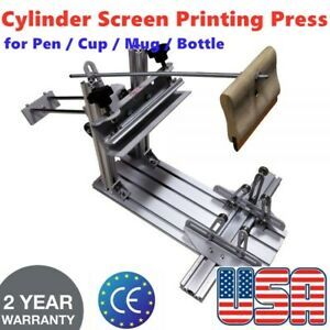 Manual Cylinder Screen Printing Machine Pen Cup Mug Bottle Print +10&#034; Squeegee