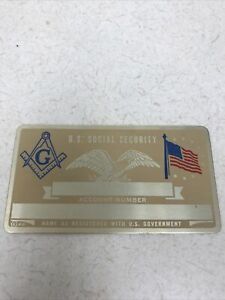 VINTAGE METAL SOCIAL SECURITY CARD (50s-60s) USA FreeMasons Masons G NewMint.  R