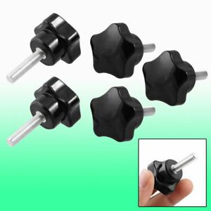 5 Pcs M6 x 25mm Male Thread Metal Clamping Star Knobs Grips Black Silver Tone