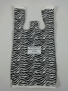 Zebra Print Design Plastic T-Shirt Retail Shopping Bags Handles 8&#034; x 5&#034; x 16&#034;