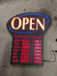 NEWON RED AND BLUE LED &#034;OPEN&#034; SIGN/LIGHT WITH HOURS (stickers), Used, Works