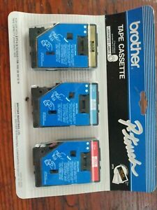 Brother P-Touch TC-40 Gold/Black Blue/White Red/White Tape Cassette 3 PCS