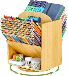 Marbrasse Bamboo Rotating Pen Organizer , Large Capacity Pencil Holder, Art...