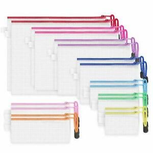 18 Pack 8 Sizes Zipper Mesh Pouch, Waterproof Zipper File Bags Multicolored