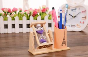 Student gift hourglass pen holder timer office stationery wooden ornaments
