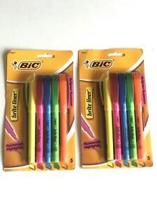 NEW BIC BRITE LINER FLOURESCENT HIGHLIGHTER TIP 2 BOXES, TOTAL10 COUNT MIX MATCH