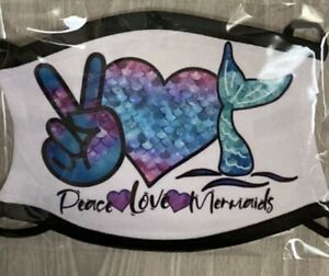 Peace Love and Mermaids cloth face mask, washable reusable free shipping