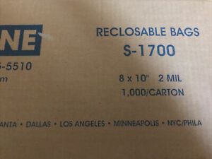 ULINE S-1700 8 x 10&#034; 2 Mil Reclosable Bags, Full Carton, 1000 Pcs.