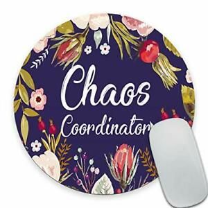 Funny Quotes Round Mouse Pad, Chaos Coordinator Quote Vintage Watercolor GMR32