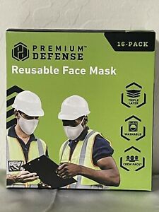 Premium Defense Reusable Face Mask 16 Pk Triple Layer Washable White