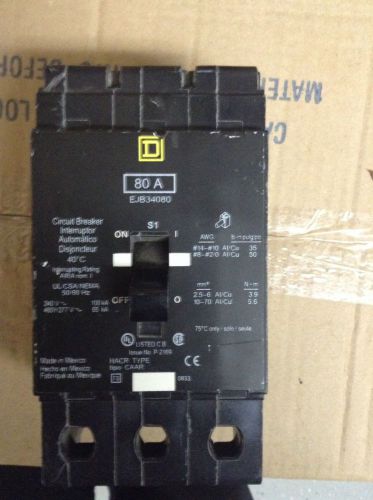 Square d circuit breaker ejb34080 3 pole 480 volt 80 amp for sale