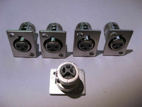 Qty 5 xlr 3 pin female audio connector chassis panel socket wo lock lever nos for sale