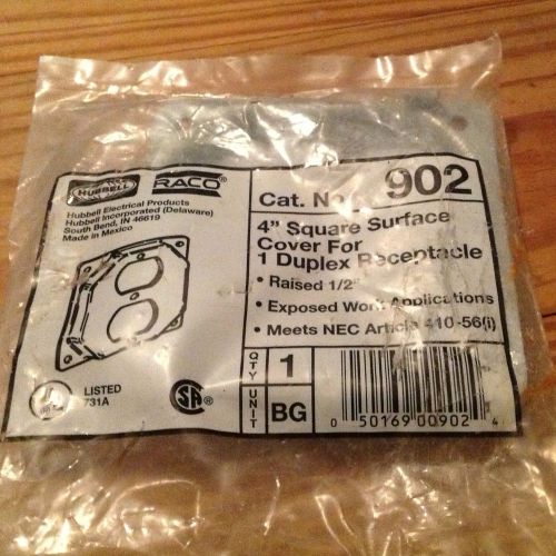 Hubbell 902 4&#034; square surface cover for 1 duplex receptacle for sale