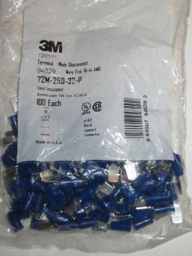 NEW 3M 94829 Vinyl Insulated Male Disconnect Terminal 16-14 AWG 100 Pack Blue